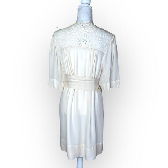 Walter Baker NWT Silk Lace Shirt Dress L Cream 100% Silk Tie Waist Short Sleeve - Picture 6 of 15